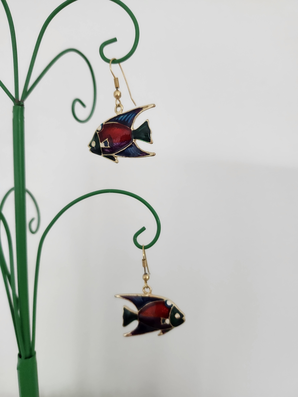 Source Unknown Gold-Tone Enamel Fish Drop Earrings - Red, Blue, Green